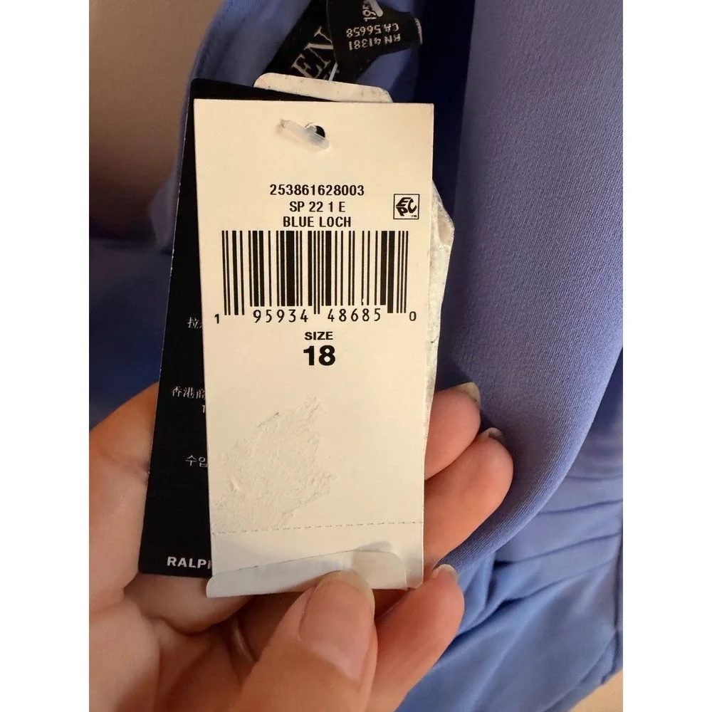 NWT‎ Lauren Ralph Lauren One Shoulder Dress Women 18 Loch Blue Crepe Cocktail